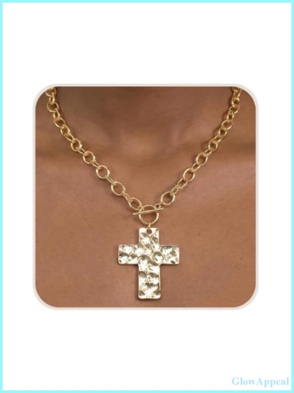Chunky Cross Pendant Necklace Women's Statement Jewelry Gold Plated